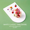 European minimalist pure white ceramic striped dessert and pastry platter, suitable for restaurants, hotels, and home use. unique ceramic long plate
