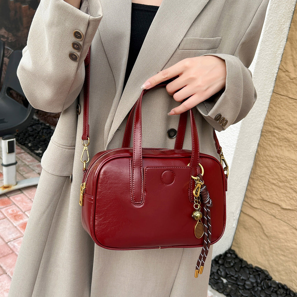 2025 new women's retro chic bowling bag - premium leather trendy handbag, tote, shoulder bag, small square bag