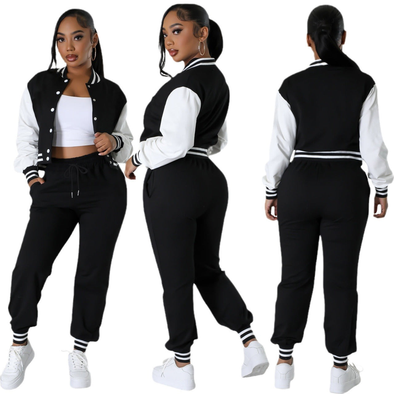 European and American  women's clothing 2024 autumn new long-sleeved cardigan breasted top waist drawstring trousers casual suit