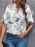 Amazon fashion cross-border women's clothing 2024 summer new print v-neck elegant fashion off-shoulder sleeve women's top