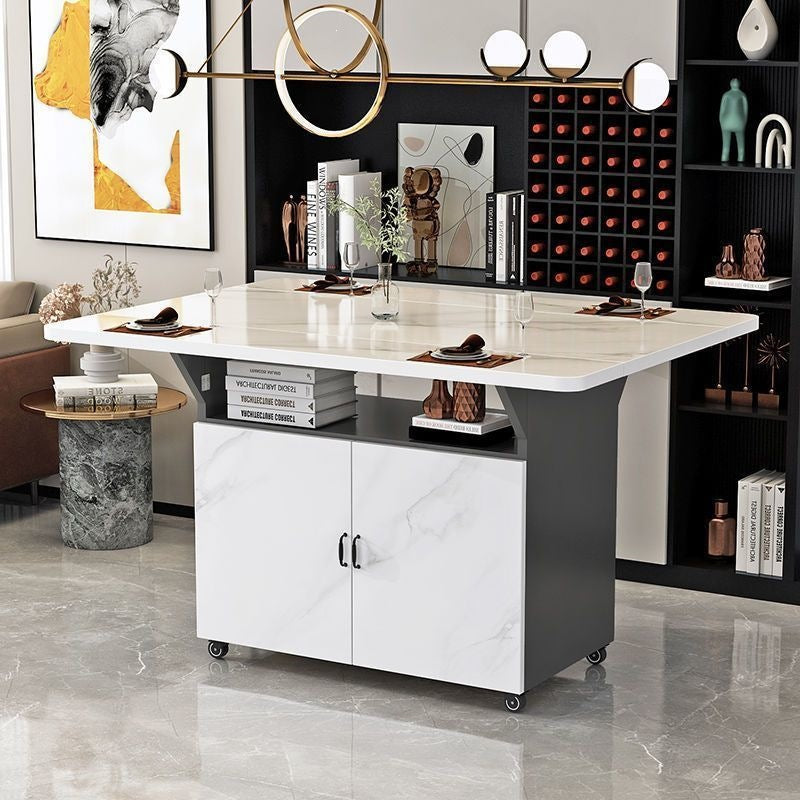 Movable foldable dining table small apartment for home rectangular foldable island table multifunctional storage storage sideboard