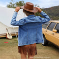 Amazon tiktok pinduoduo export cross-border american retro denim outwear women's classic lapel easiest for match jacket