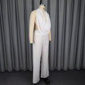 European and american sexy halter deep v top & chic white wide-leg pants two-piece set