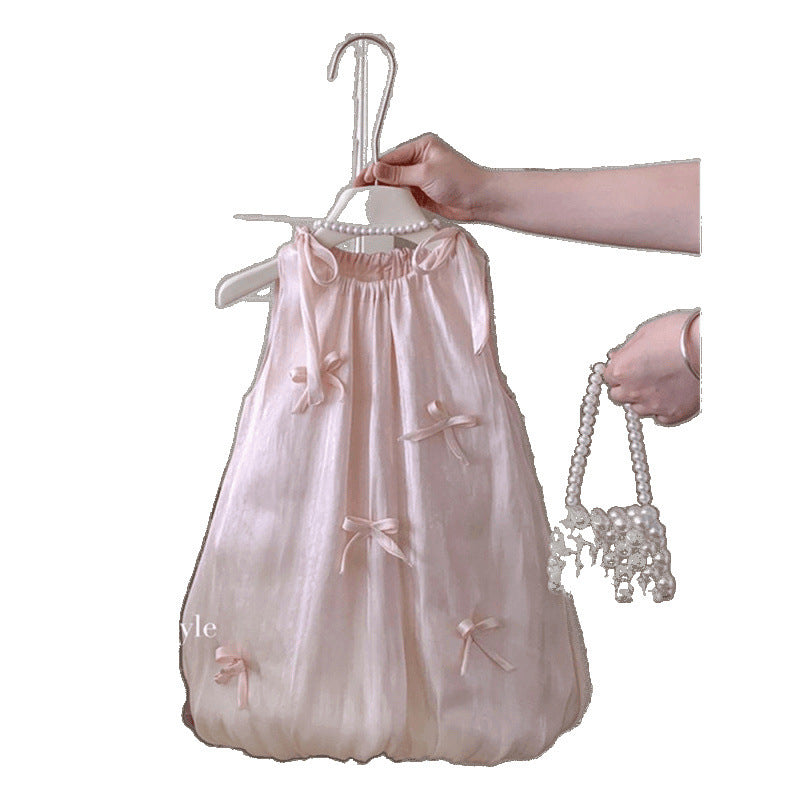 girls' sleeveless bowknot sundress - korean style floral princess dress for baby girls