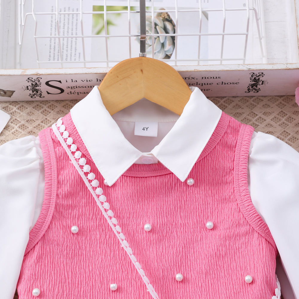 Girls' two-piece set (toddler): long-sleeve shirt + vest + pants + bag (four-piece set)
