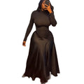 European and american cross-border women's fashion:  summer new arrival - high-end black, designer long-sleeve, slim-fit midi dress