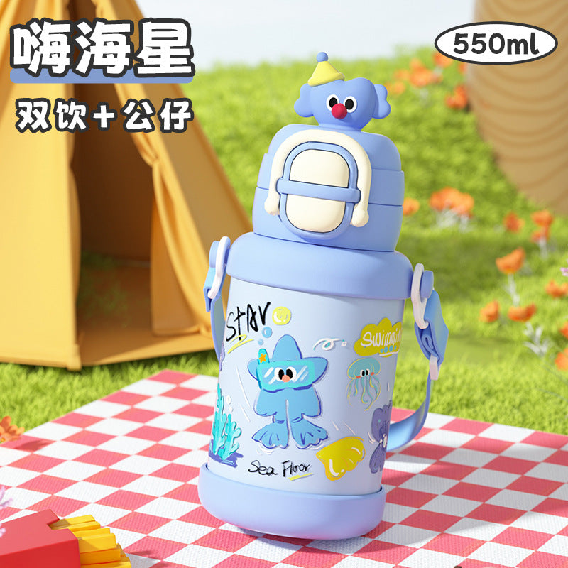 Kids thermos cup 316 stainless steel straw cup cute stainless steel cartoon student cup portable cup manufacturer
