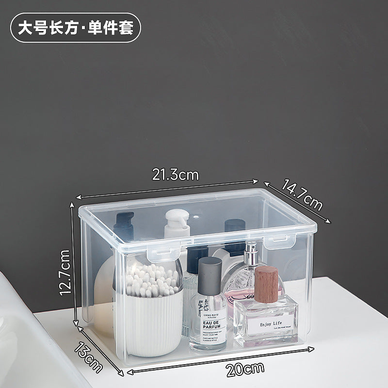Long plastic washing powder storage box with lid, flip cover storage box, transparent mirror cabinet storage, rectangular storage box.