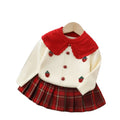 Girls' knit sweater cardigan & plaid skirt set - new autumn collection  - strawberry collar, baby girl red knit outfit