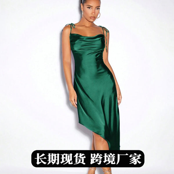 Foreign trade   satin suspender dress, spring and summer new evening dress satin skirt sexy women's clothing