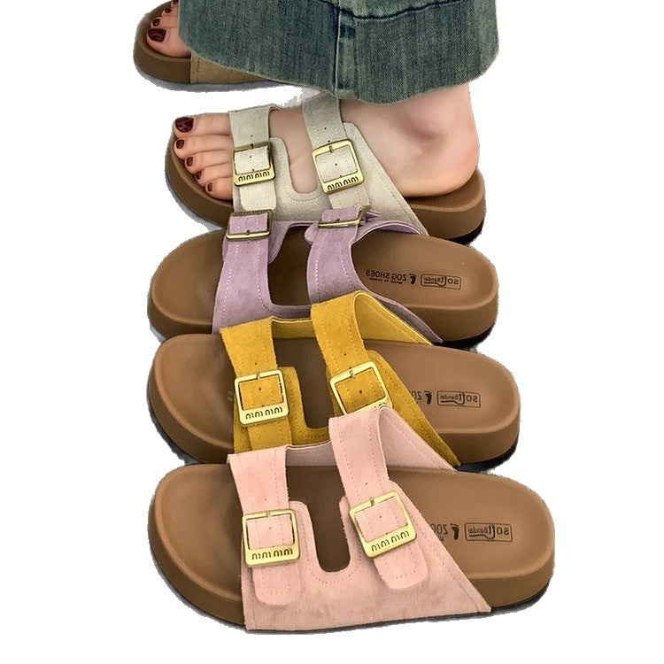 Thick sole slippers women's summer outwear 2025new arrivalclassy beach super popular flip-flops non-slip birkenstock shoes sandals