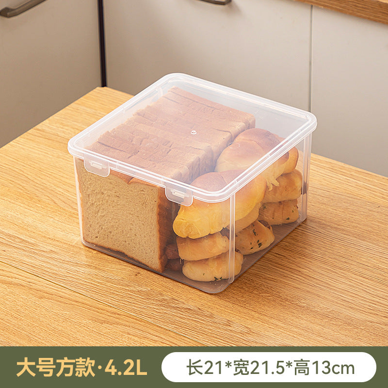 Household kitchen refrigerator crisper food grade transparent with lid plastic sealed multigrain toast bread storage box