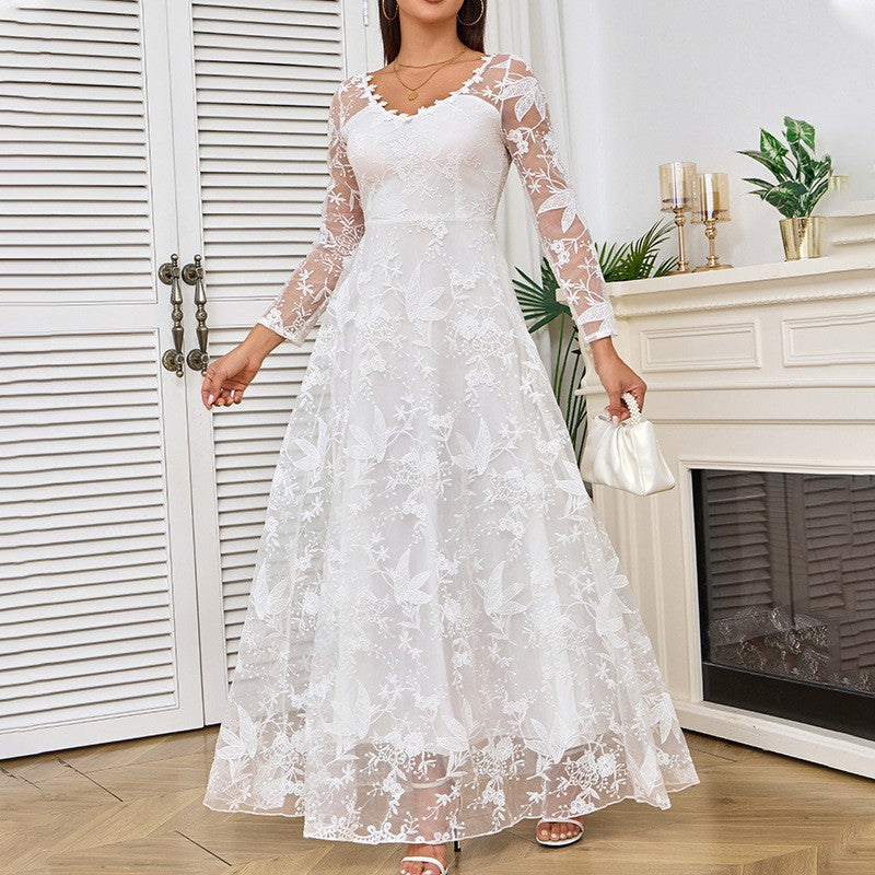 spring new arrivals: european & american style women's clothing - -ready long sleeve off-the-shoulder bridal wedding dress gown