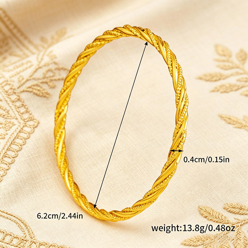 Vintage twisted rope gold-plated bangle - southeast asian & middle eastern wedding style, fine gold bracelet - live stream source, wholesale from manufacturer