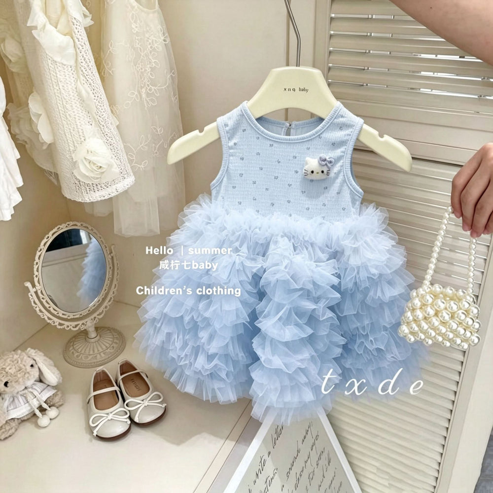 Pink mesh dress for girls - summer  new collection - baby girl mesh tutu dress