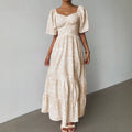 Amazon casual chiffon european and american women's clothing  spring square neck printed comfortable floral dress