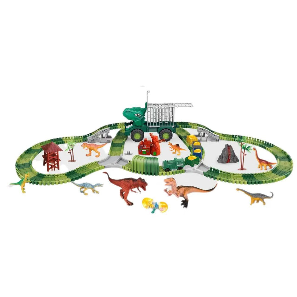 hot-selling electric dinosaur track car diy versatile assembly building educational roller coaster tunnel toy wholesale