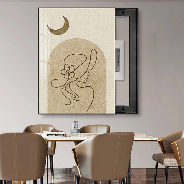 Wabi-sabi abstract lines meter box decorative painting vertical version modern simple high-end restaurant electric switch box block hanging painting
