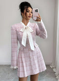 spring/autumn slim-fit, figure-flattering, high-quality, cute & sweet french-style grid dress - a unique and chic short dress