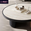 Travertine coffee table - modern minimalist, small apartment, mid-century modern style, living room, home, light luxury, creative round "moon embrace" coffee table