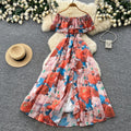 Pure desire style one shoulder ruffles floral dress women's summer sleeveless waist slimming lookelegant vacation style long dress