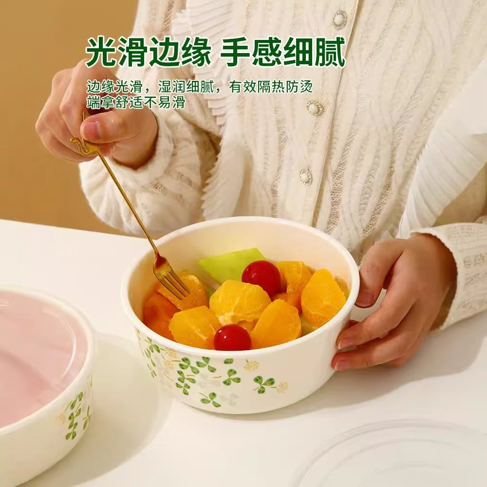 Bowl set Fresh-keeping bowl Instant noodle bowl Melamine tableware Lunch box Imitation porcelain round soup bowl with lid Sealed bento box