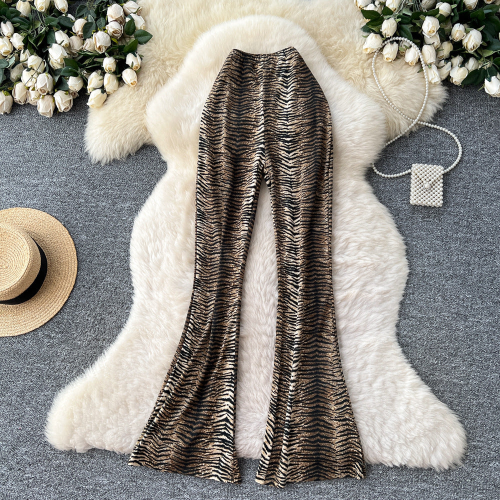 Fashionins wear sexycasual bootcut pants for women autum stretch tight slimming look hip-covering leopard print sweatpants