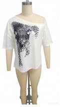 fashion style off-shoulder short-sleeved t-shirt women's leopard print printinglooseslimming looksummernew arrivalfashioneasiest for matchtops