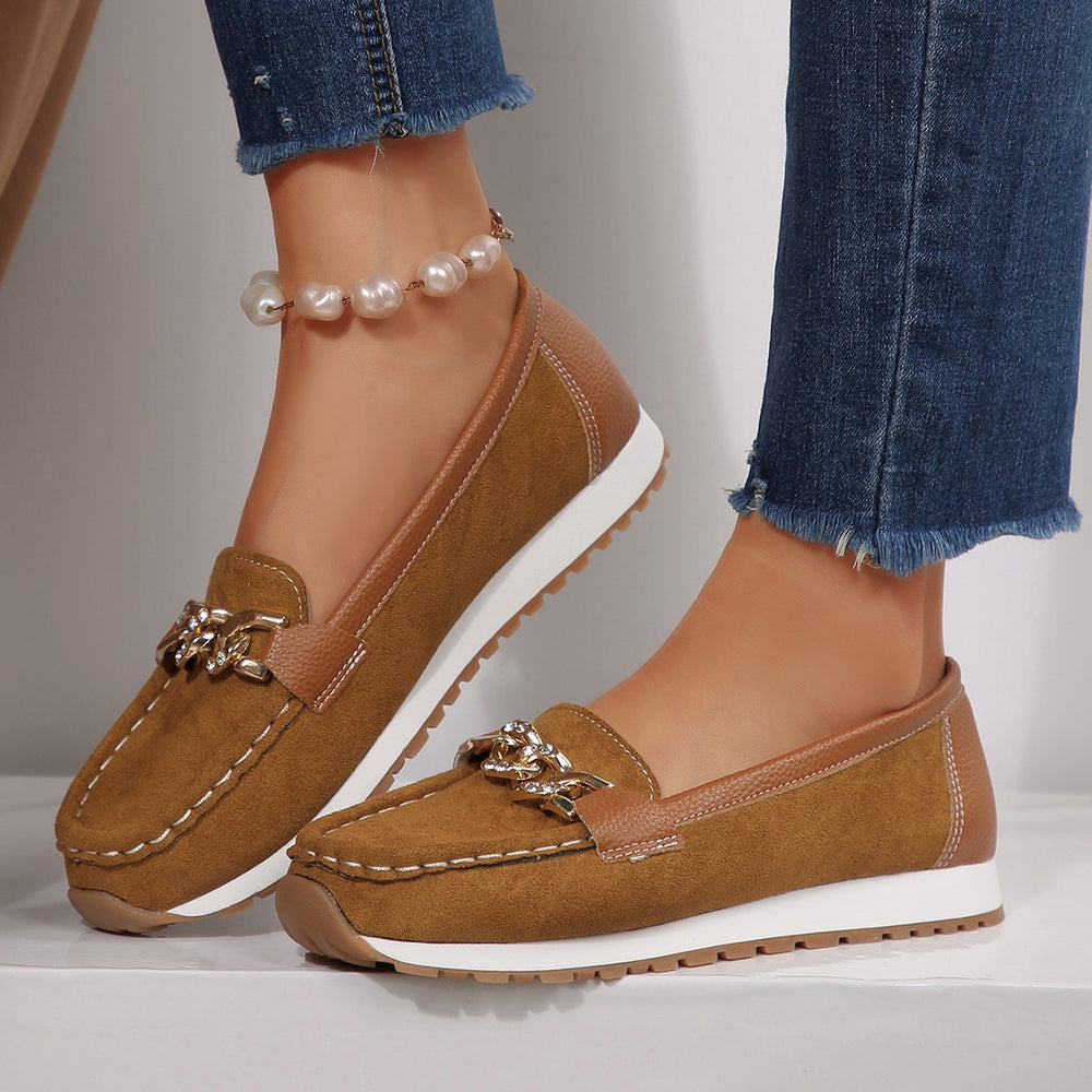 plus sizespring2026new arrivalthick sole round toe metal buckle low-top shoes fashioncasualplus size bean shoes