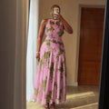 European and american cross-border women's clothing:  summer new arrival - elegant, designer, pleated, printed, slim-fit, long sleeveless dress