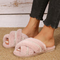 Women's shoes 2024 new korean style fuzzy slippers women's outdoor wear popular fashion pearl chic trendy shoes flat large size