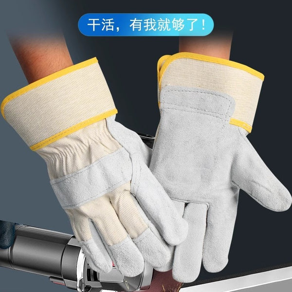 Welding cowhide gloves, high temperature resistance, heat insulation and anti-scalding short soft cowhide, special welding labor insurance gloves for electric welders
