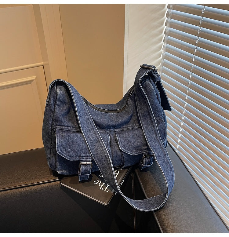 Cross-border denim bag women's 2025 new trendy fashion tote bag shoulder bag large capacity messenger bag