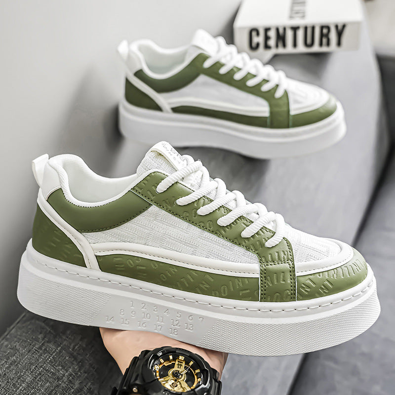 Men's winter breathable trendy versatile casual white skate shoes - youth anti-slip athletic platform sneakers - height increasing white shoes
