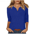 cross-border women's v-neck 3/4 sleeve solid color t-shirt top
