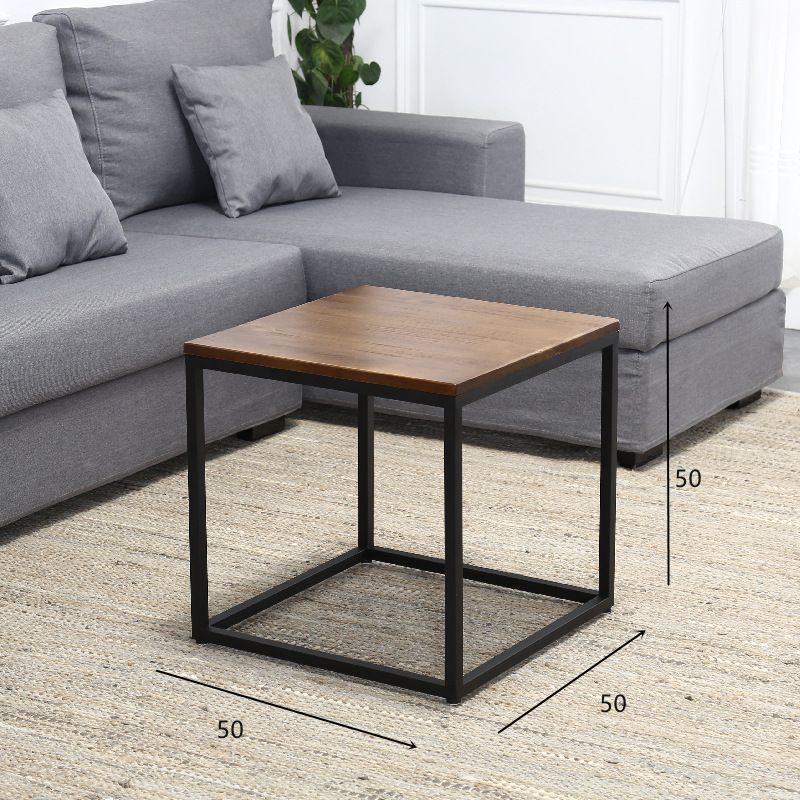 Scandinavian iron art solid wood coffee table small apartment sofa side table casual creative side table dark brown square mother-in-law coffee table