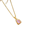[set] new pink zircon titanium steel necklace women's earrings light luxury high-end light luxury earrings clavicle chain jewelry