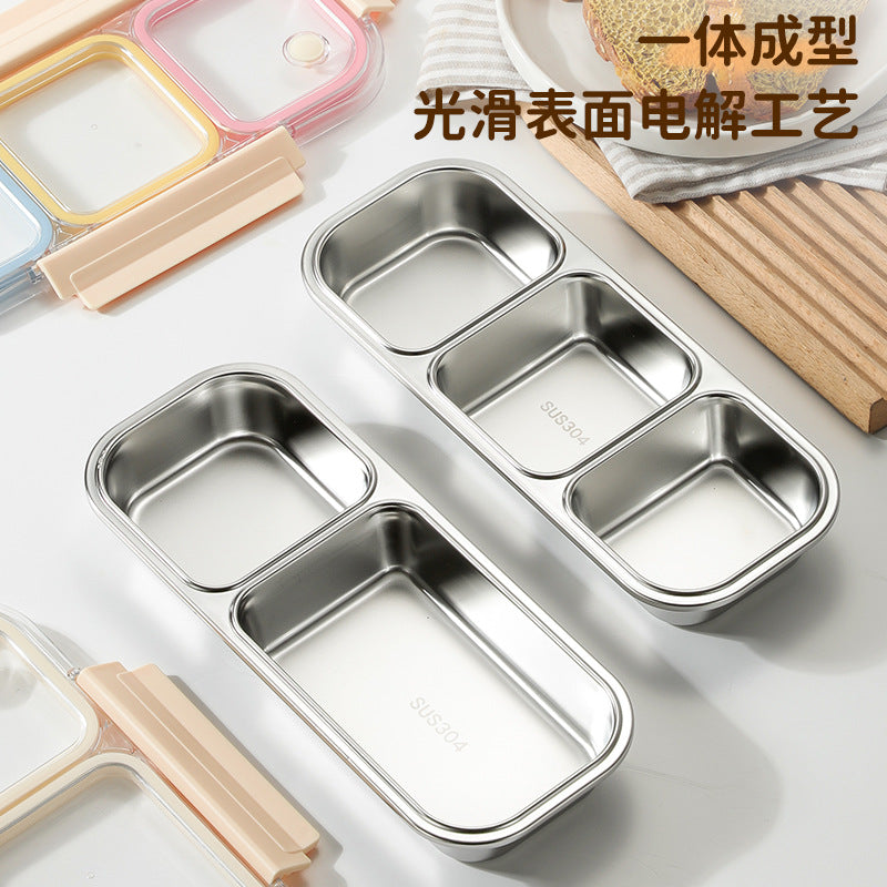304 stainless steel divided lunch box - airtight food storage container for prepping meals, perfect for office workers and students. microwave safe