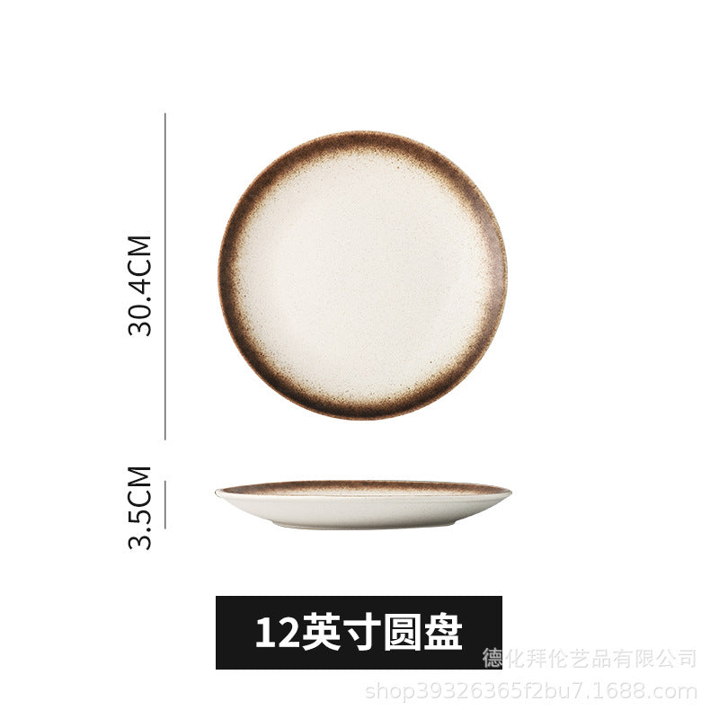 Japanese-style trendy ceramic steak plate - round dinner plate, western food plate, hotel-sized flat plate
