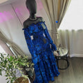 European and american cross-border women's fashion  summer new elegant printed off-the-shoulder ruched flared sleeve top and midi skirt set