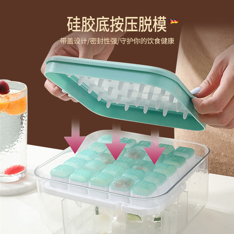 One bite summer ice cube box commercial silicone ice grid with lid ice box food grade ice cube mold press ice grid