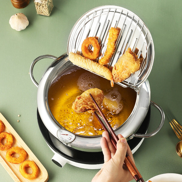 Fryer  special frying pan Japanese tempura household mini stainless steel pan non-stick pan