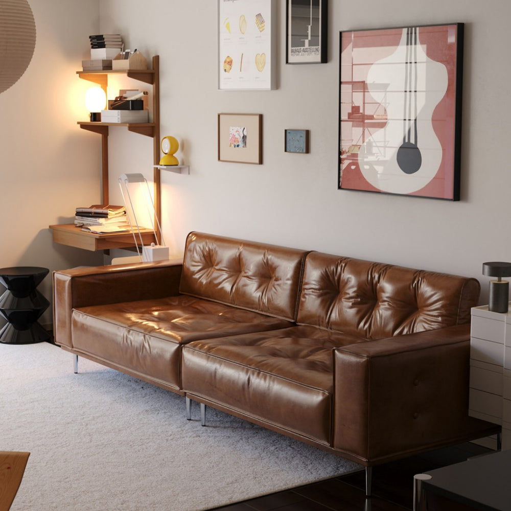 Jiuban sofa frenchretro oil wax genuine leather sofa bauhaus medieval style living room for home straight row sofa
