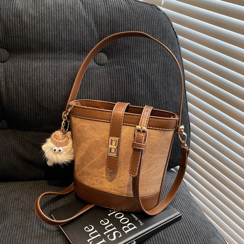 ins texture handbag women's 2025 new fashion small bag retro bucket bag shoulder bag messenger bag
