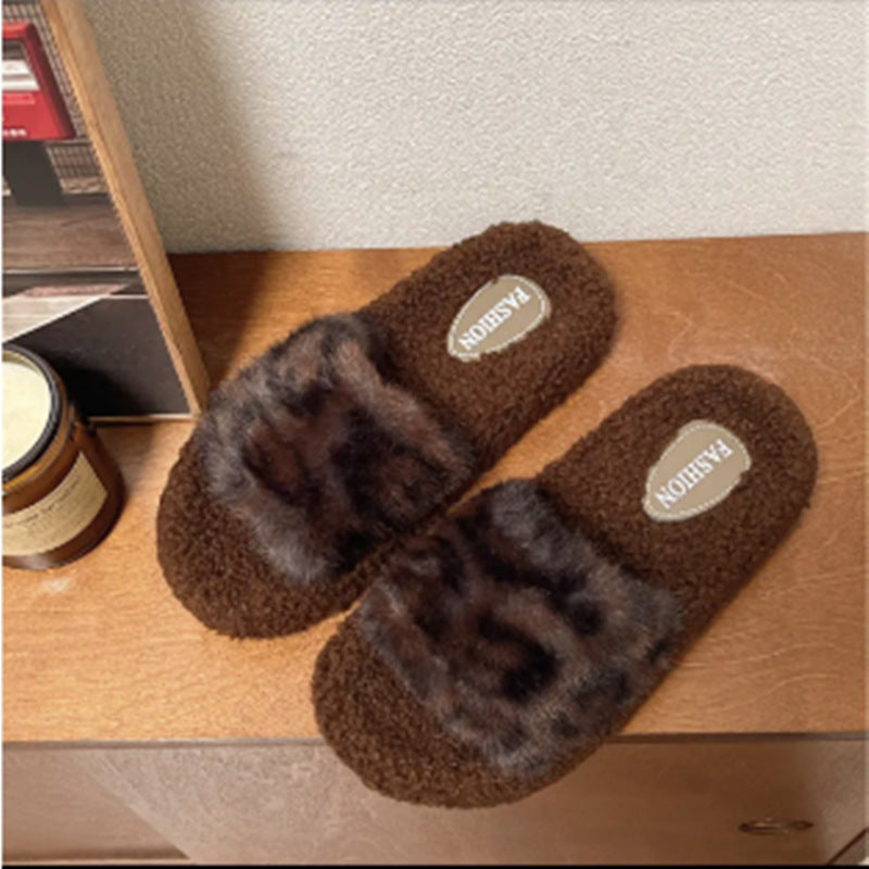 Thick sole furry slippers for women outwear2025 autumn winternew arrival lamb furry internet celebrity home one-line cotton slippers
