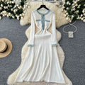 cross-border fashionfall and winternew arrivalfashion round neck denim patchworkknittinglong sleevesdress a-line skirt for women