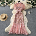 French chic heavy lace cutout dress - women's summer collared, slim-fit, work-ready, elegant maxi dress