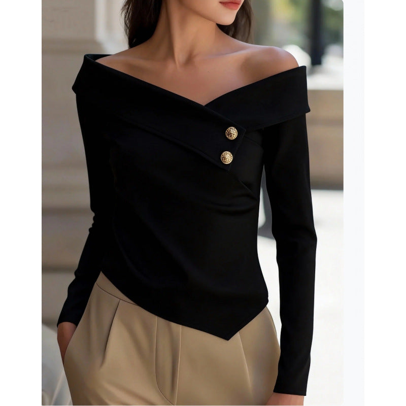 fashionexport women's clothing autumeleganceelegant one-shoulder bottomlong sleevesshirt