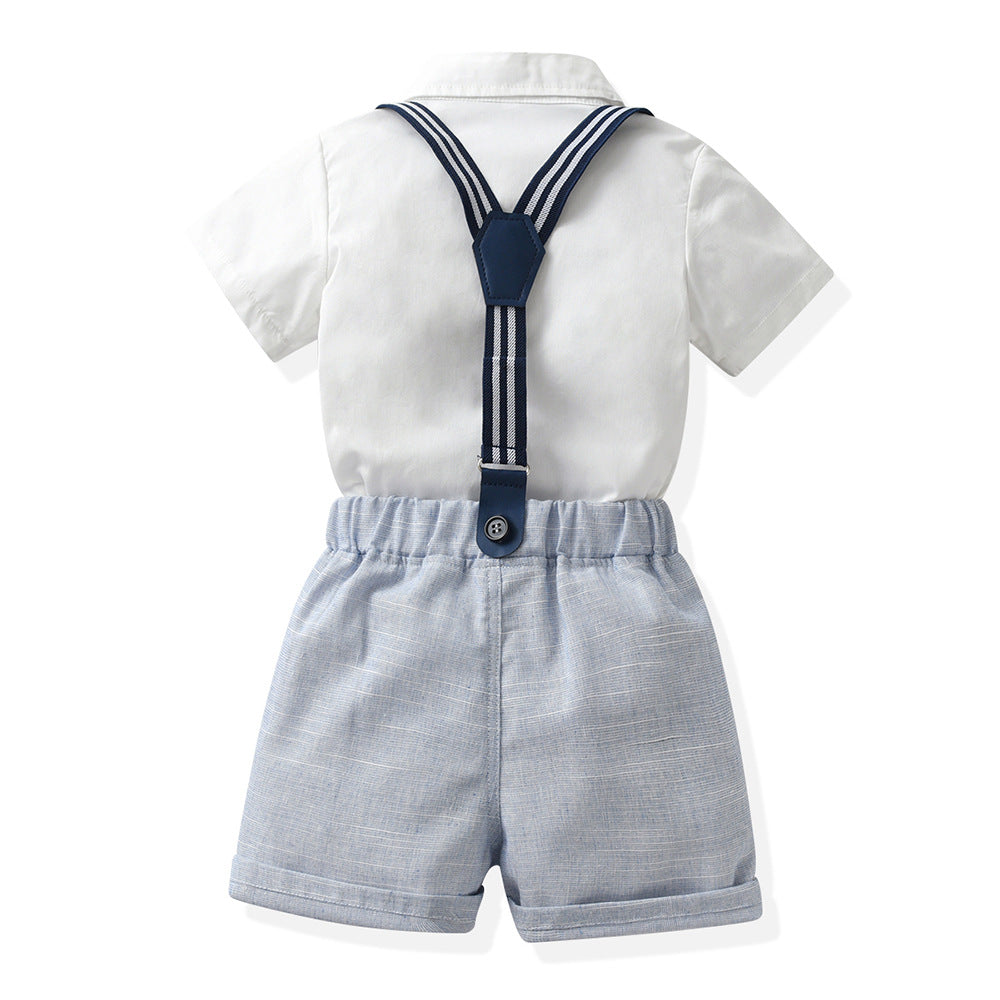 Kids dress first birthday summer boys short-sleeved white shirt boy host costume piano kindergarten performance costume