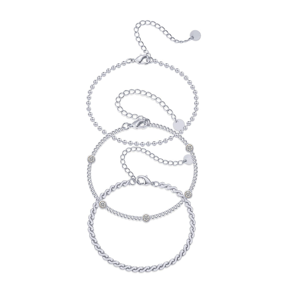 Amazon cross-border cubic zirconia inlaid stainless steel bead chain stackable bracelet three-piece set - trending new arrivals 2024